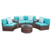 JARDINA 7PCS Outdoor Patio Furniture Half-Moon Brown Rattan Sofa Set with Coffee Table Cushions Pillows 3