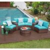 JARDINA 7PCS Outdoor Patio Furniture Half-Moon Brown Rattan Sofa Set with Coffee Table Cushions Pillows 1