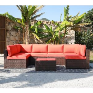 JARDINA 7PCS Outdoor Patio Furniture Sofa Wicker Furniture Set with Cushions Glass Coffee Table Single Sofa Armchair 2