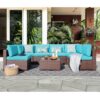 JARDINA 7PCS Outdoor Patio Furniture Sofa Wicker Furniture Set with Cushions Glass Coffee Table Single Sofa Armchair 4