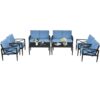 8PCS Patio Furniture Set Aluminum Frame Cushioned Sofa Chair Coffee Table Blue 2*HW65783+ 1