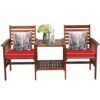 Patio Loveseat Set Acacia Wood Chair Coffee Table Cushioned Umbrella Hole OP70605 6