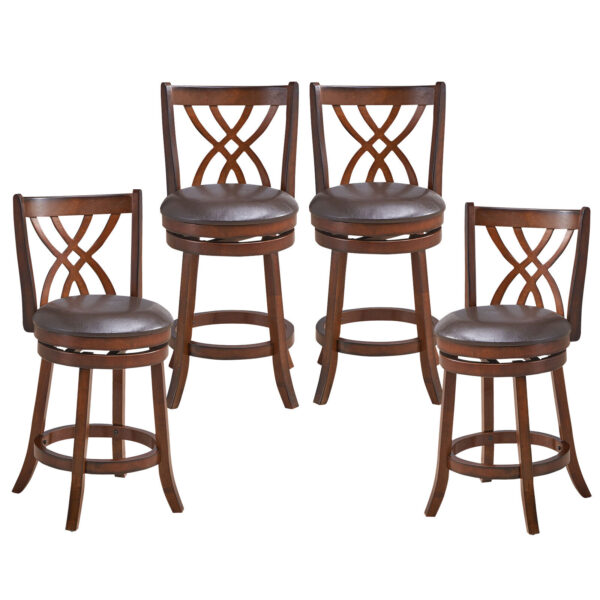 Costway Set of 4 Swivel Bar Stools Counter Height Dining Pub Chairs w/ Rubber Wood Legs 1
