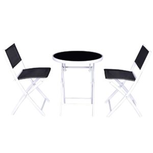 Costway 3 PCS Folding Bistro Table Chairs Set Garden Backyard Patio Furniture Black OP3355BK 2