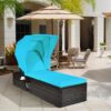 Patio Rattan Lounge Chair Chaise Cushioned Top Canopy Adjustable W/Tea Table HW65958 3