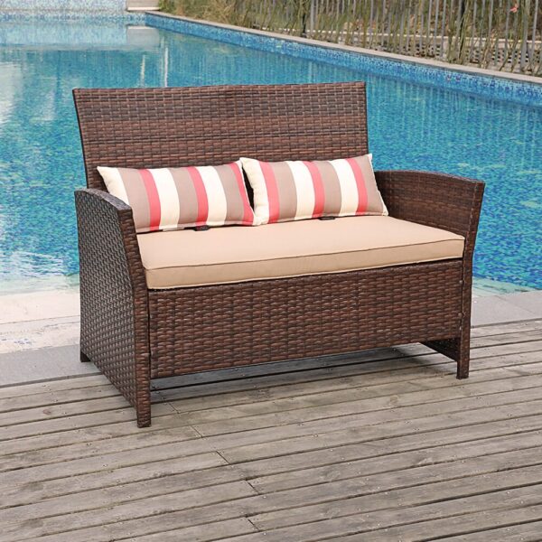 JARDINA Outdoor Furniture Patio Chair Wicker Loveseat with Cushions 2 Seat PE Rattan Sofa with Lumbar Pillows 2
