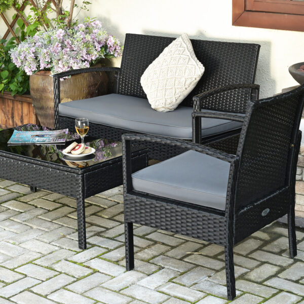 4PCS Outdoor Patio Rattan Furniture Set Cushioned Sofa Coffee Table Garden Deck HW63756 5