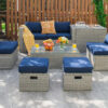 Patiojoy 8PCS Patio Rattan Furniture Set Storage Waterproof Cover Navy Cushion HW68604NY+ 3