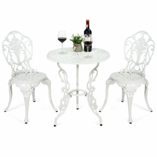 3PCS Patio Table Chairs Furniture Bistro Set Cast Aluminum Outdoor Garden White OP70330 1