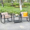 Costway 3PC Patio Rattan Conversation Set Rocking Chair Cushioned Sofa Garden Furniture 2