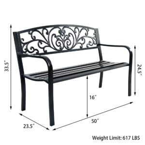 Costway 50'' Patio Park Garden Bench Porch Chair Steel Frame Cast Iron Backrest OP2786 2