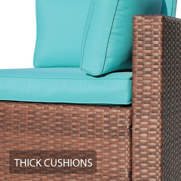 JARDINA 2PCS Outdoor Patio Sectional Furniture Sofa Armchair Wicker Sofa Ottoman with Turquoise Cushion 5