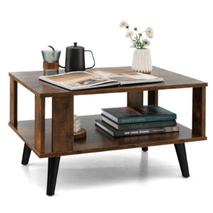 Costway Coffee Table Retro Mid-Century Coffee Table W/Storage Open Shelf Living Room 1