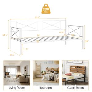 Costway Metal Daybed Frame Twin Size Slat Support Mattress Foundation Living Room White 2