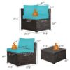 Patiojoy 6PCS Patio Rattan Furniture Set Sectional Cushioned Sofa Deck Turquoise HW68449TU+ 6