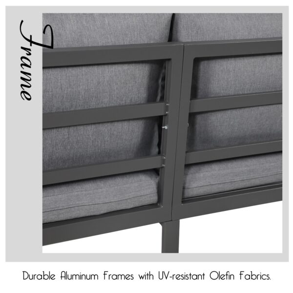JARDINA 4PCS Aluminum Outdoor Patio Furniture Patio Conversation Sofa Set with Removable Cushions Glass Top Coffee Table 5
