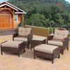 Costway 5 PCS Rattan Wicker Furniture Set Sofa Ottoman W/Brown Cushion Patio Garden Yard HW54520CF+ 5