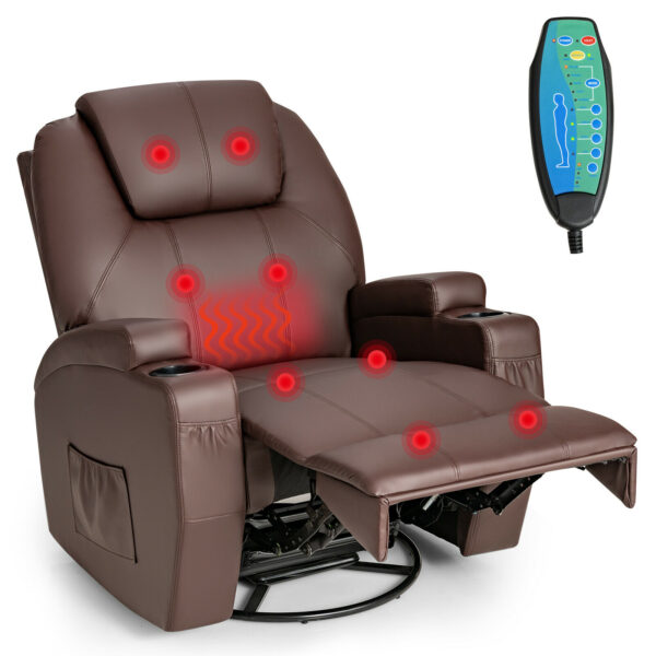 Costway Massage Recliner Chair 360 Degree Swivel Single Sofa Rocker w/ Heating HV10258BN+ 1