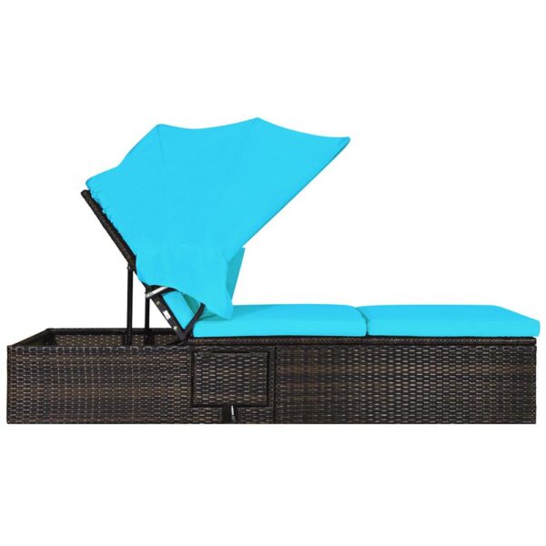 Patio Rattan Lounge Chair Chaise Cushioned Top Canopy Adjustable W/Tea Table HW65958 5