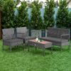 Patiojoy 4PCS Patio Rattan Furniture Set Cushioned Chair Wooden Tabletop Gray HW68940 2