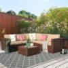 JARDINA 6PCS Patio Furniture Outdoor Sectional Conversation Sofa Set Brown Wicker with Cushions and Glass Coffee Table 5