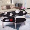 Goplus Tempered Glass Oval Side Coffee Table Shelf Chrome Base Living Room Clear Black Modern Coffee Table HW54317 3