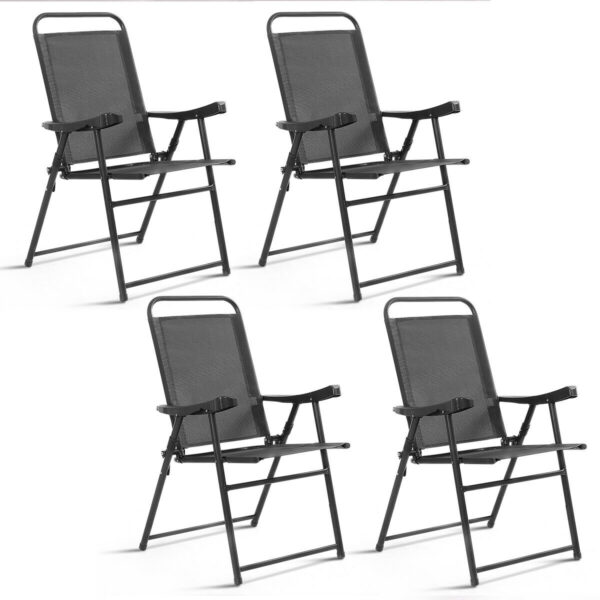 Costway Set Of 4 Folding Sling Chairs Patio Furniture Camping Pool Beach With Armrest 1