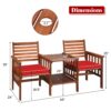 Patio Loveseat Set Acacia Wood Chair Coffee Table Cushioned Umbrella Hole OP70605 2