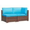 JARDINA 2PCS Outdoor Patio Sectional Furniture Sofa Armchair & Middle Sofa with Brown Wicker 1
