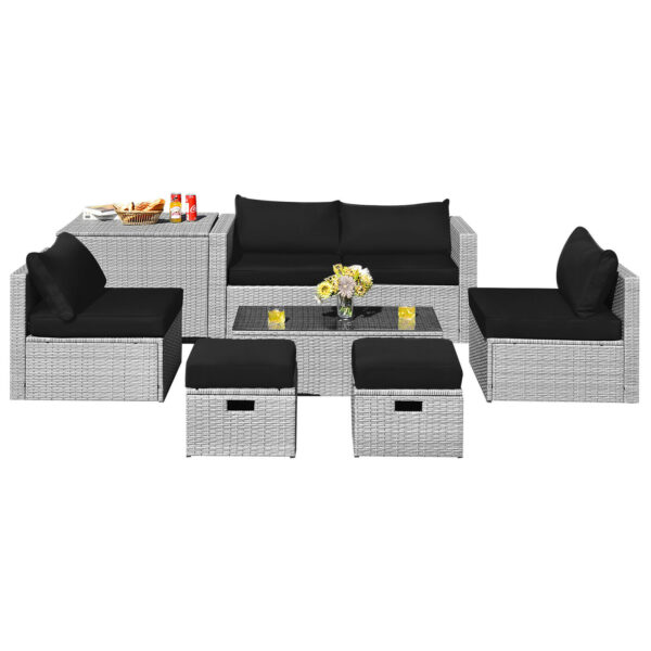 Patiojoy 8PCS Patio Rattan Furniture Set Storage Waterproof Cover Black Cushion HW68604DK 1