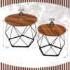 Costway Round Coffee Table Set of 2 Modern Accent Side Table w/ Steel Base Rustic Brown 2