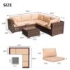 JARDINA 6PCS Patio Furniture Outdoor Sectional Conversation Sofa Set Brown Wicker with Cushions and Glass Coffee Table 6