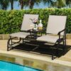 2 Person Outdoor Patio Double Glider Chair Loveseat Rocking with Center Table OP70357 4
