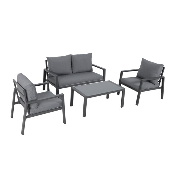 JARDINA 4PCS Aluminum Outdoor Patio Furniture Patio Conversation Sofa Set with Removable Cushions Glass Top Coffee Table 1
