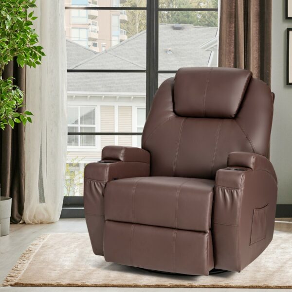 Costway Massage Recliner Chair 360 Degree Swivel Single Sofa Rocker w/ Heating HV10258BN+ 3