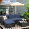 5PCS Patio Rattan Furniture Set Sectional Conversation Sofa w/ Coffee Table HW66521 3