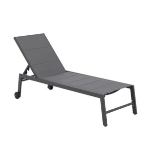 JARDINA Aluminum Outdoor Chaise Lounge with Wheels and Adjustable Feet & Backrest Patio Lounge Chair All Weather Reclining Sunba 1