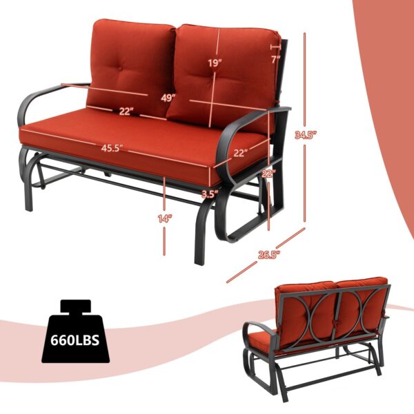 Patiojoy Patio 2-Person Glider Bench Rocking Loveseat Cushioned Armrest Red 2
