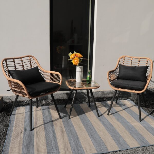 JARDINA 3PCS Outdoor Patio Wicker Rattan Furniture Bistro Conversation Set with Coffee Side Table 3