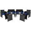 8PCS Patio Rattan Furniture Conversation Set Cushion Sofa Table Garden Navy 2*HW63239NY 1