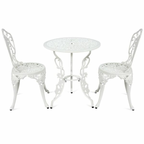 3PCS Patio Table Chairs Furniture Bistro Set Cast Aluminum Outdoor Garden White OP70330 6