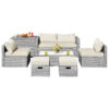 Patiojoy 8PCS Patio Rattan Furniture Set Storage Waterproof Cover Off White HW68604WH+ 1