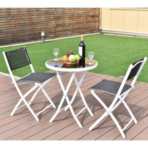 Costway 3 PCS Folding Bistro Table Chairs Set Garden Backyard Patio Furniture Black OP3355BK 1