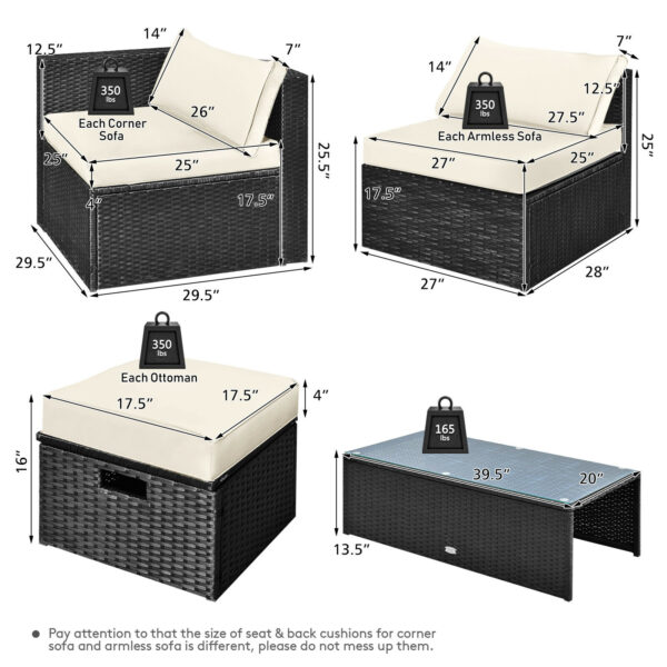 Patiojoy 8PCS Patio Rattan Furniture Set Storage Table Ottoman Off White HW68605WH+ 6