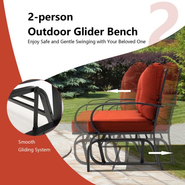 Patiojoy Patio 2-Person Glider Bench Rocking Loveseat Cushioned Armrest Red 6