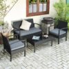 4PCS Outdoor Patio Rattan Furniture Set Cushioned Sofa Coffee Table Garden Deck HW63756 4