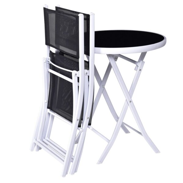 Costway 3 PCS Folding Bistro Table Chairs Set Garden Backyard Patio Furniture Black OP3355BK 4
