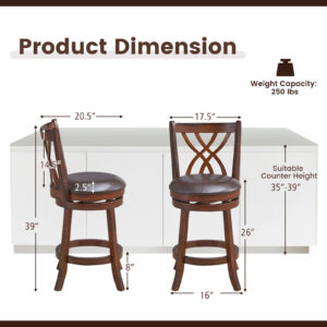 Costway Set of 4 Swivel Bar Stools Counter Height Dining Pub Chairs w/ Rubber Wood Legs 2