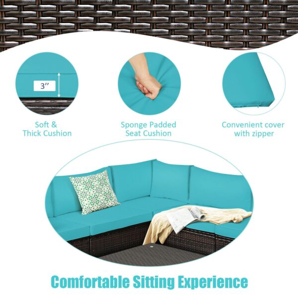 Patiojoy 6PCS Patio Rattan Furniture Set Sectional Cushioned Sofa Deck Turquoise HW68449TU+ 4