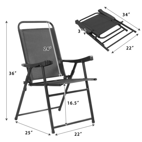 Costway Set Of 4 Folding Sling Chairs Patio Furniture Camping Pool Beach With Armrest 2